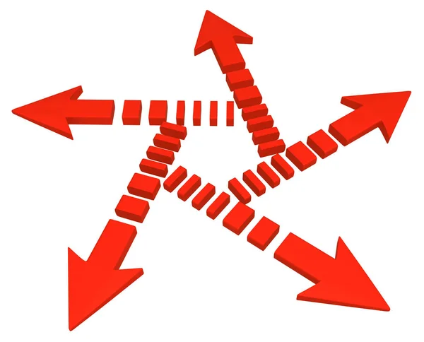 Красная Символическая Стрелка Красный Пять Распространение Иллюстрация Горизонтальный Над Белым — стоковое фото