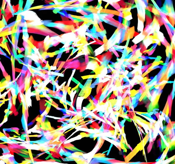 Neon Blitzfarbe Chaos Abstrakt Horizontal Über Schwarzem Hintergrund — Stockfoto
