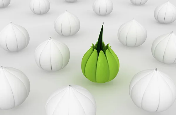 Plant vines green bud sprout among many, 3d illustration, horizontal, over white