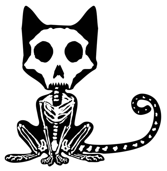 Фигура Животного Скелета Кота Векторная Иллюстрация Хэллоуина Горизонтальная Внутри Черного — стоковый вектор