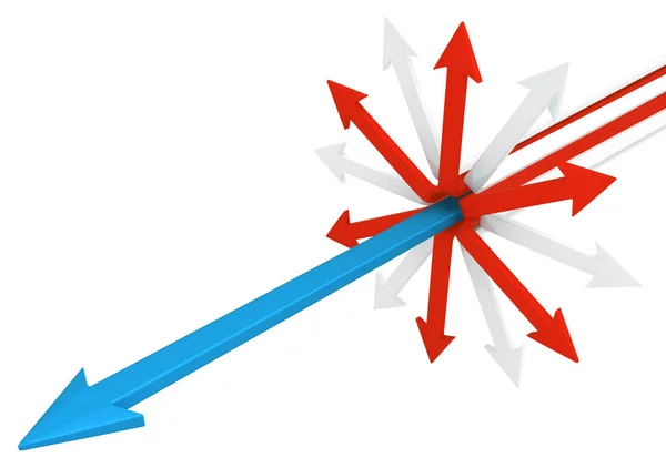 Freccia Simbolica Blu Diretta Centrale Illustrazione Orizzontale Bianco Isolato — Foto Stock