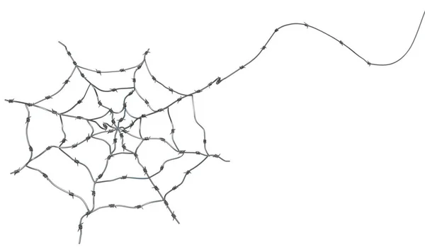 Barbed Wire Web Tethered Grey Metal Illustration Isolated Horizontal White — Stock Photo, Image