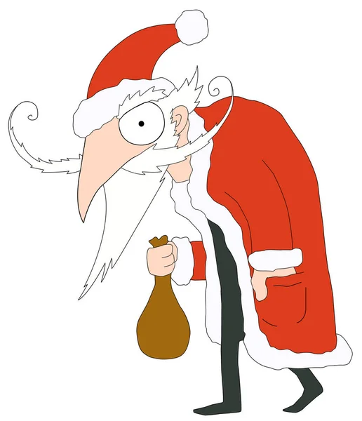 Böser Weihnachtsmann Cartoon Vektor Horizontal Über Weiß Isoliert — Stockvektor