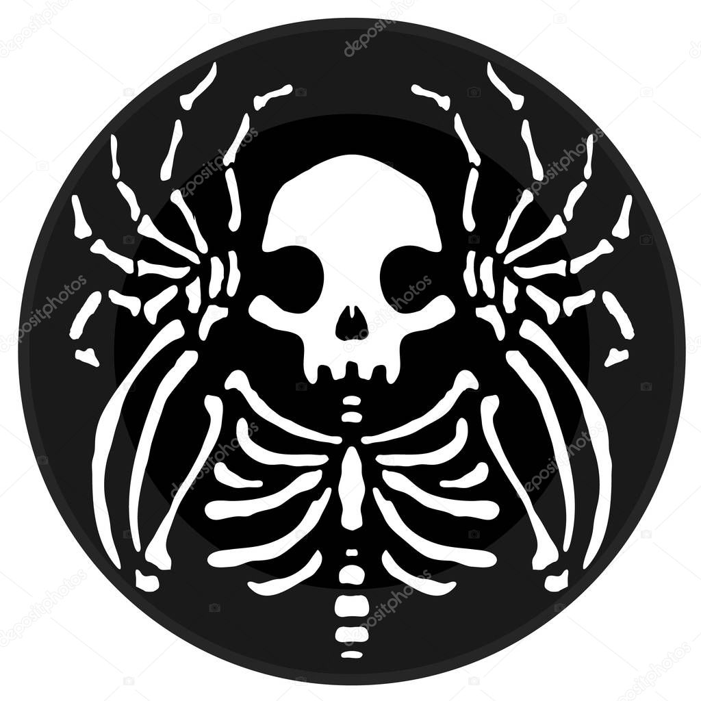 Skeleton round icon button stylized, vector cartoon illustration design element horizontal, over white, isolated