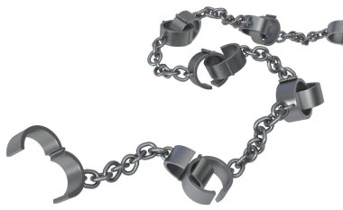 Pranga zinciri kilitli uzun gri beyaz üzerinde 3d çizim, izole, yatay, metal