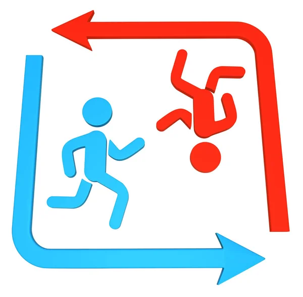 Figura Corriendo Simbólica Flecha Roja Azul Opuesta Cumplir Con Ilustración — Foto de Stock