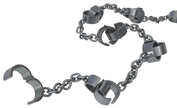 Shackles Chain Interlocked Long Grey Metal Illustration Isolated Horizontal White — Stock Photo, Image