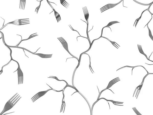 Рост Ветвей Вилки Иллюстрация Горизонтальная Изолированная Над Белым — стоковое фото