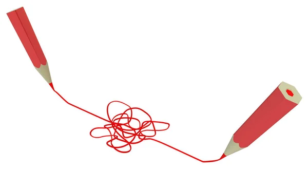 Piros Ceruza Felhívni Kusza Illusztráció Vízszintes Mint Fehér Elszigetelt — Stock Fotó