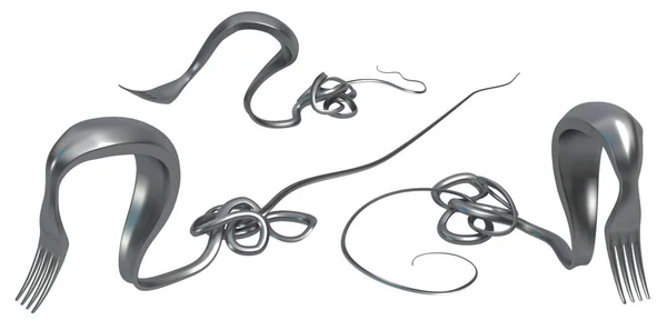 Serpiente Tenedor Cobras Surrealista Ilustración Horizontal Aislado Sobre Blanco —  Fotos de Stock