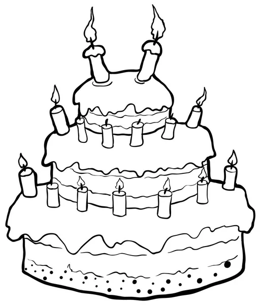 Dibujo Pastel Cumpleaños Vector Dibujo Línea Horizontal Sobre Blanco Aislado — Vector de stock