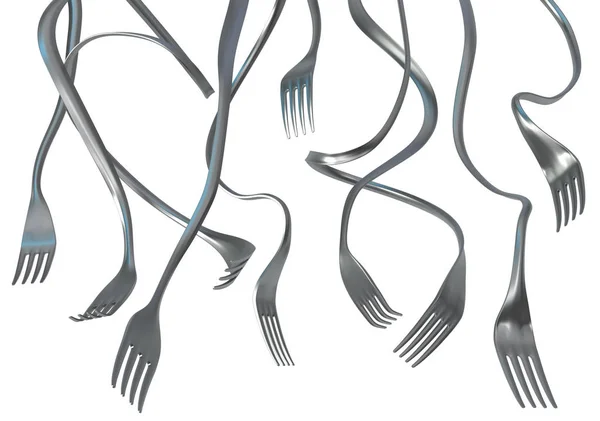 Fork Metal Longo Dobrado Pendurado Ilustração Horizontal Isolado Sobre Branco — Fotografia de Stock