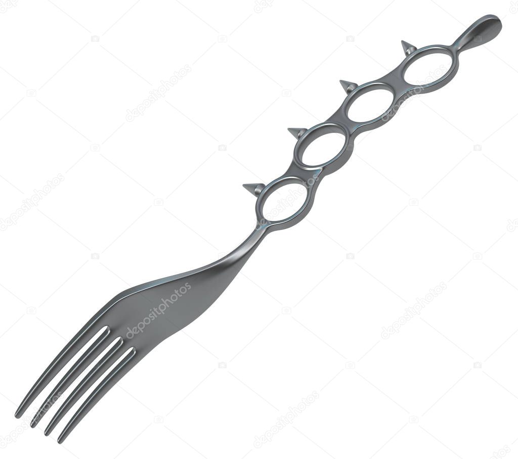 Fork metal knuckles, 3d illustration, horizontal, isolated, over white