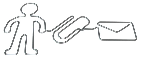 Metalen Paperclip Mail Vorm Figuur Gebogen Kantoorbenodigdheden Geïsoleerd Illustratie Horizontaal — Stockfoto