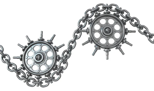 Chain Gear Wheels Two Dark Grey Metal Illustration Isolated Horizontal — Stock Photo, Image