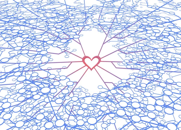 Círculos Ligados Por Linhas Conexão Núcleo Coração Sistema Sobre Branco — Fotografia de Stock