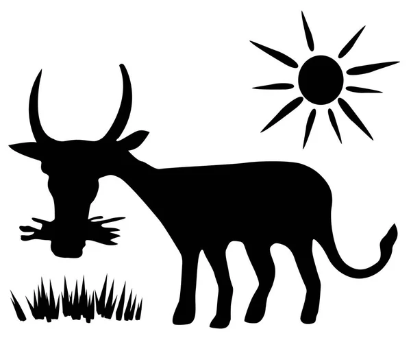 Vaca Pastoreo Plantilla Negro Ilustración Vectorial Horizontal Aislado — Archivo Imágenes Vectoriales