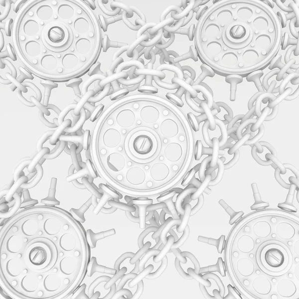 Цепь Многих Зубчатых Колес Белый Иллюстрация Абстрактная Горизонтальная — стоковое фото