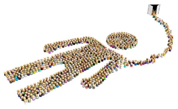 Multidão Pequenas Figuras Simbólicas Formando Grande Pessoa Forma Movimento Fuga — Fotografia de Stock