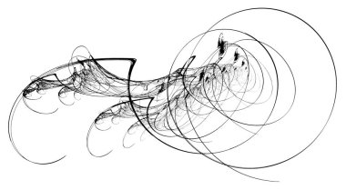 Beyaz Siyah Mürekkep uyarısı bürümcük eğrisi fraktal şekil soyut illüstrasyon, yatay, izole