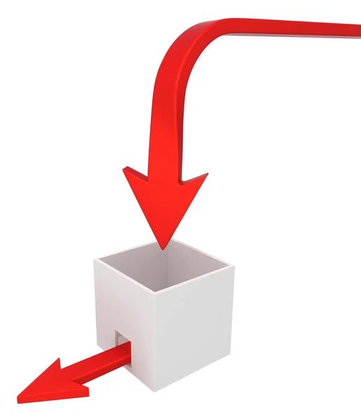 Filtración Caja Flecha Simbólica Roja Ilustración Horizontal Sobre Blanco Aislado — Foto de Stock