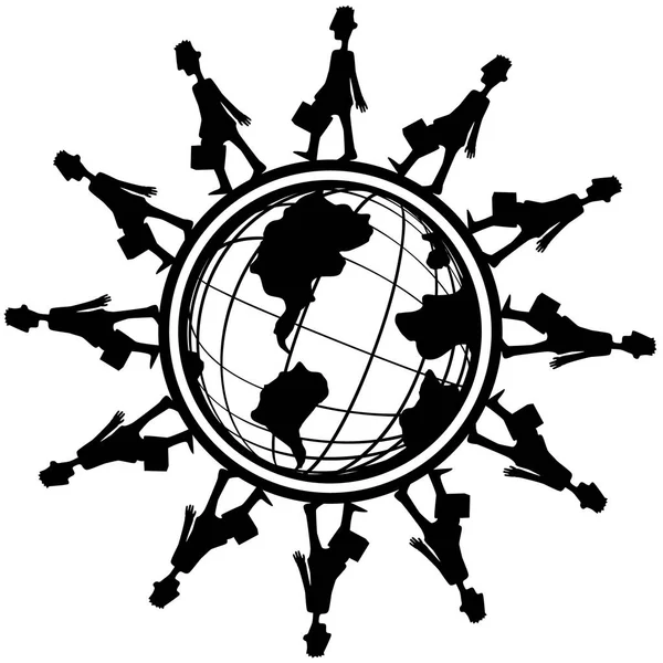 Employés Personnage Bande Dessinée Mondiale Silhouette Noire Illustration Vectorielle Horizontale — Image vectorielle