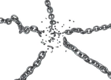 3d illüstrasyon izole, beş yön, koyu gri metal zincir üzerinde beyaz yatay, kırma