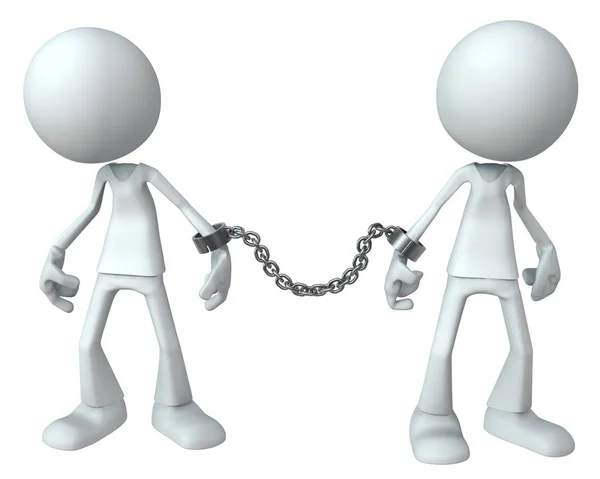 White Symbolic Figures Two Shackled Together Illustration Horizontal Isolated — Stock Photo, Image