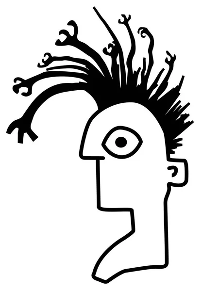 Μαλλιά Παράξενα Όπλα Κεφάλι Γελοιογραφία Μαύρο Εικονογράφηση Διάνυσμα Οριζόντια Απομονωμένο — Διανυσματικό Αρχείο