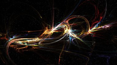 Space fantasy energy cascade bounce orange yellow color effect abstract, dark background, horizontal clipart