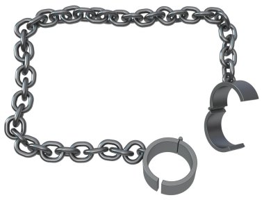 Zincir zincir çerçeve dikdörtgen gri beyaz üzerinde 3d çizim, izole, yatay, metal