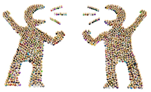 Crowd Small Symbolic Figures Forming Big Person Shapes Pair Arguing — Stock Photo, Image