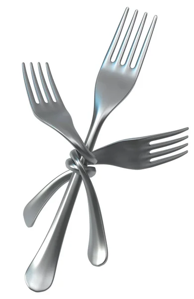 Fork Metal Três Amarrado Juntos Ilustração Vertical Isolado Sobre Branco — Fotografia de Stock