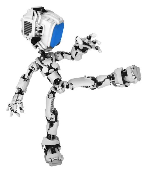 Tela Robô Figura Personagem Pose Chutando Ilustração Horizontal Isolado — Fotografia de Stock