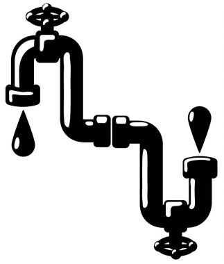 Boru musluk damlama şablon siyah vektör çizim, yatay, izole