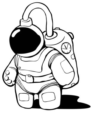 Uzay giysisi karikatür çizgi çizme, vektör, beyaz dikey