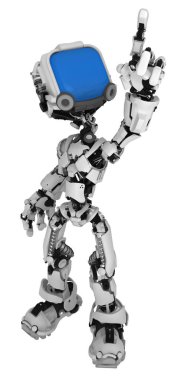 Ekran robot resim karakter poz yukarı dönük, 3d resim, dikey, yalıtılmış
