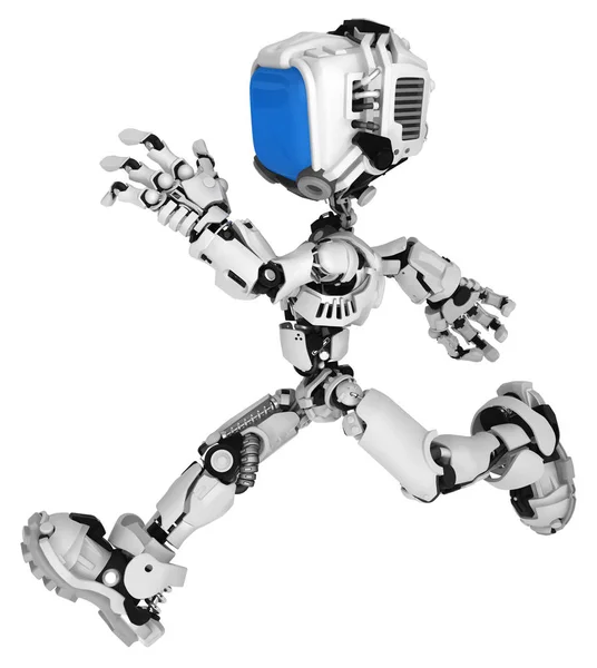 Figure Robot Écran Pose Saut Illustration Horizontale Isolée — Photo