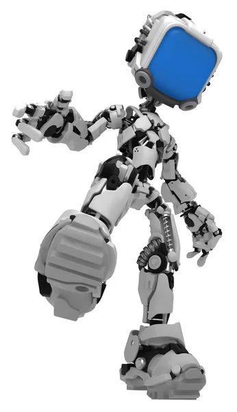 Tela Robô Figura Personagem Pose Passo Ilustração Vertical Isolado — Fotografia de Stock