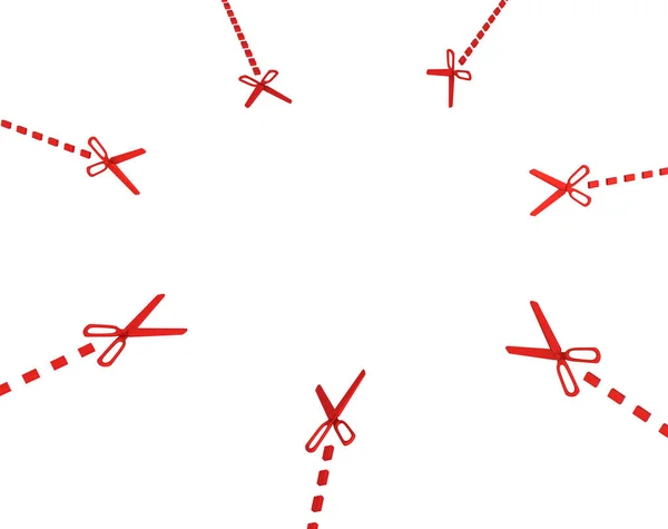 Rojo Simbólico Tijera Líneas Corte Ilustración Horizontal Sobre Blanco Aislado —  Fotos de Stock