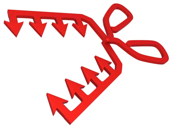Κόκκινο Βέλος Συμβολική Δόντια Ψαλίδι Απεικόνιση Οριζόντια Πάνω Από Λευκό — Φωτογραφία Αρχείου