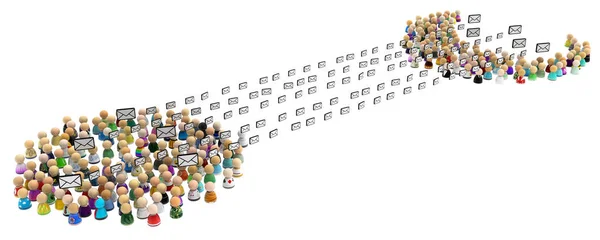 Crowd Small Symbolic Figures Mail Exchange Illustration Horizontal White Isolated — Stock Photo, Image