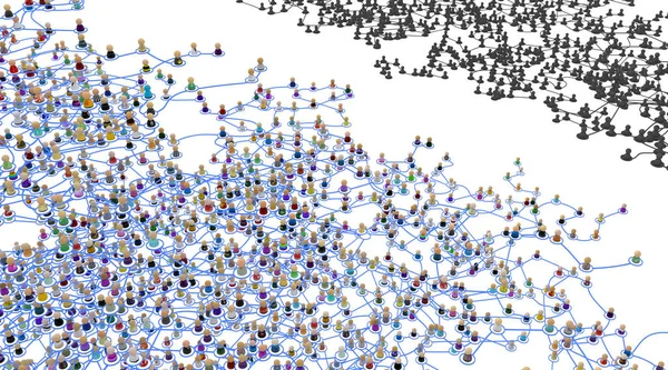 Multidão Pequenas Figuras Simbólicas Ligadas Por Linhas Complexo Sistema Camadas — Fotografia de Stock