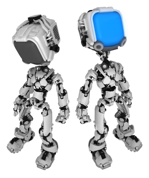 Personaje Figura Robot Pantalla Plantea Activación Ilustración Vertical Aislado —  Fotos de Stock