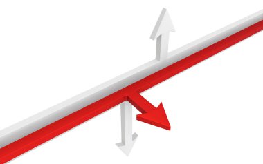 Yan işaret arasında kırmızı sembolik ok beyaz üzerinde yatay 3d illüstrasyon izole