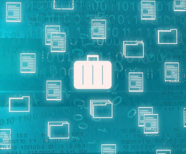 Evrak Çantası dosyalarını, siber sanal gerçeklik Soyut 3d çizim, yatay