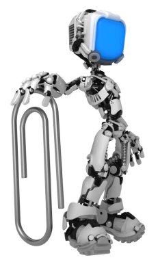 Ekran robot resim karakter poz büyük ataç, 3d resim, dikey, yalıtılmış