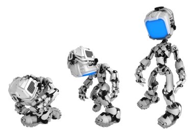 Ekran robot resim karakter poz unfolding, 3d resim, yatay, yalıtılmış