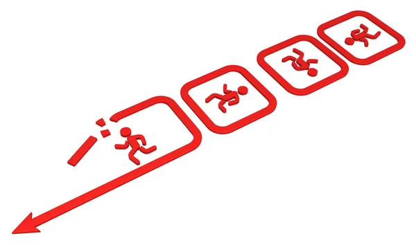 Συμβολικό Τρέξιμο Σχήμα Κόκκινο Βέλος Διάλειμμα Έξω Ένα Απεικόνιση Οριζόντια — Φωτογραφία Αρχείου