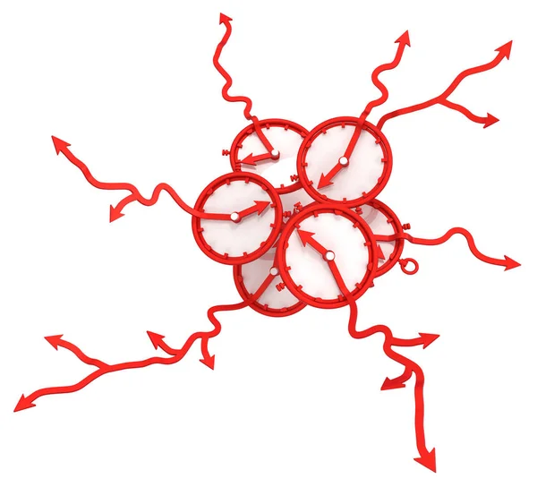 Red Simbolik Waktu Panah Jam Bercabang Ilustrasi Horisontal Lebih Putih — Stok Foto